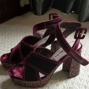 Miu miu glitter velvt platform sandals 36